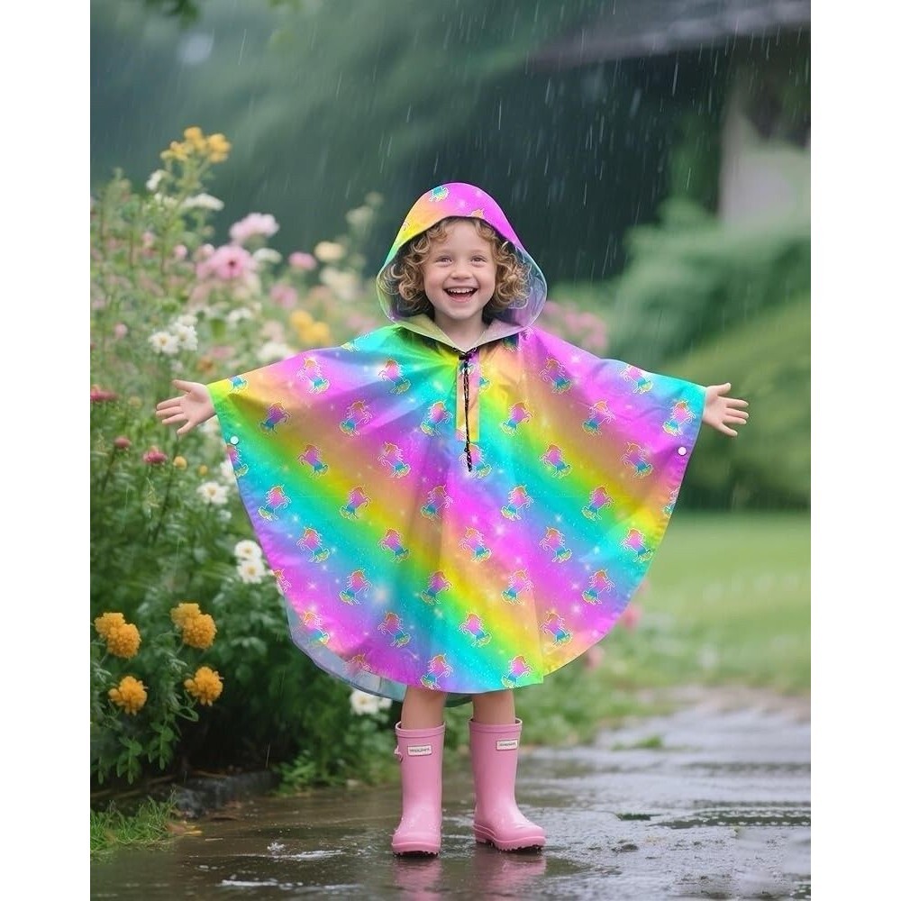 Rain coat jacket Poncho Hooded Reusable Waterproof Lightweight Packable Unicorn